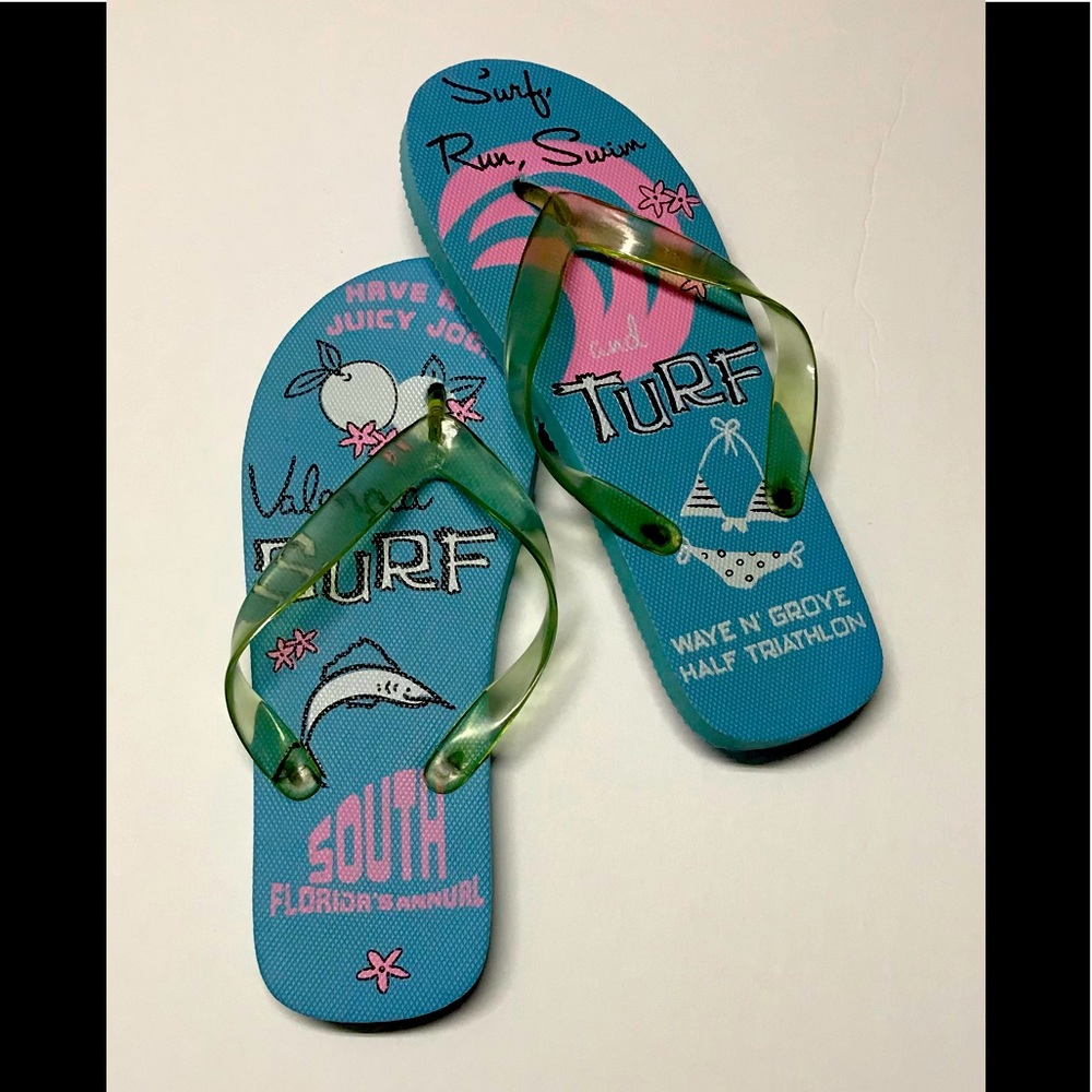 Ladies baby blue surf flip flops. New w/o tags.